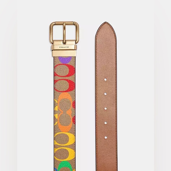 New Coach Roller Buckle Cut To Size Reversible Belt In Rainbow Signature Canvas - Picture 2 of 10